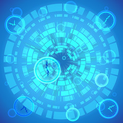 Blue tech background with time script. vector illustration.