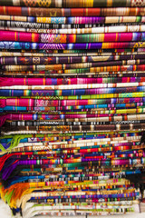 Fototapeta na wymiar Typical colorful tapestries of the Andes