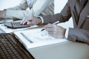 Business people discussing the charts and graphs showing the res