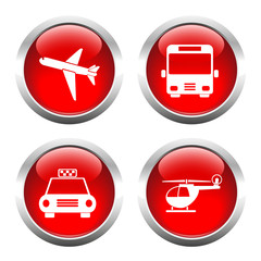Set of colored buttons for web, airplane, helicopter, taxi, bus.
