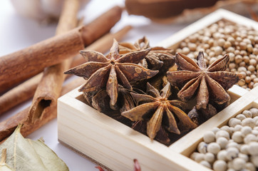 white wooden frame collection of spices