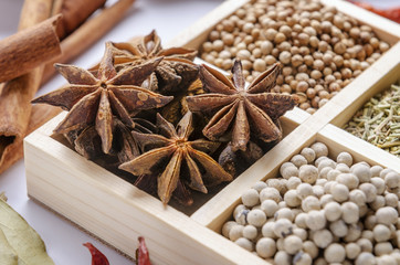 white wooden frame collection of spices