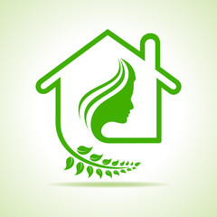 Eco home icon with women face stock vector