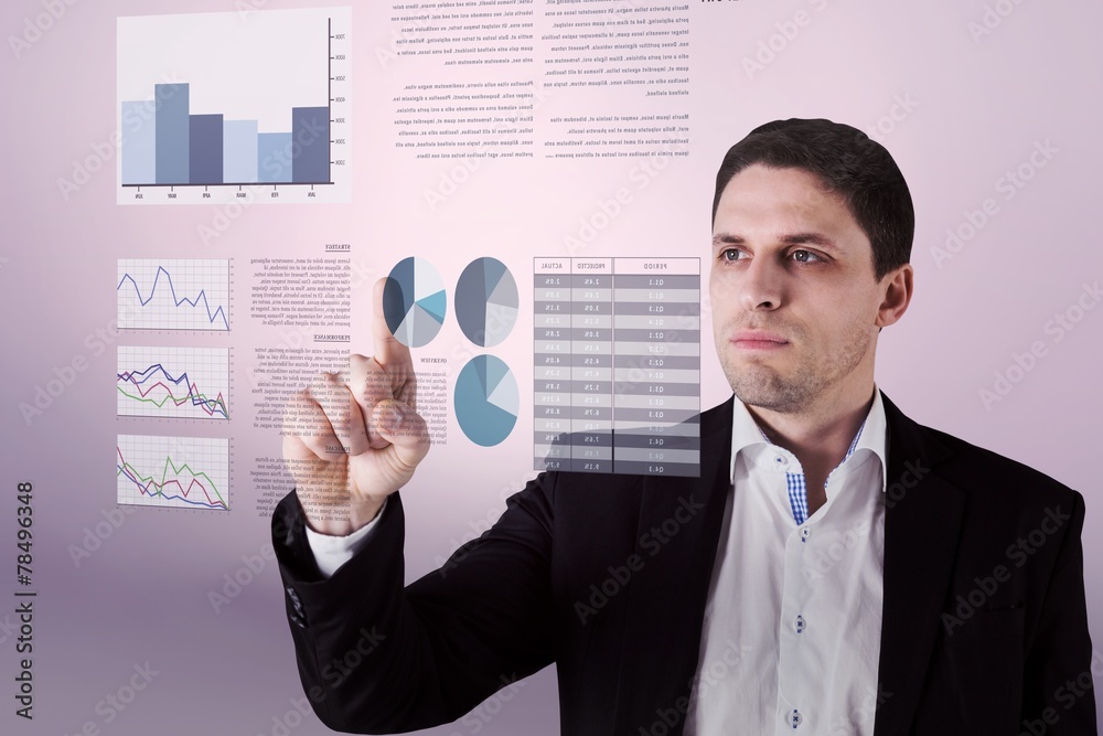Poster composite image of businessman standing and pointing
