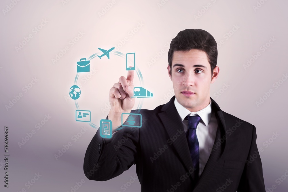 Poster Composite image of businessman standing and pointing