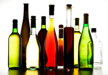 Collection wine and liqueur bottles multicolour