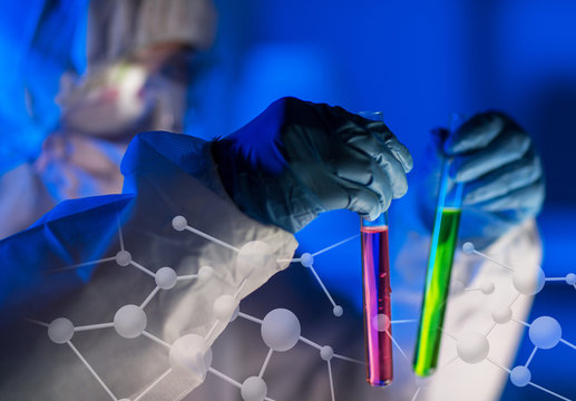 close up of scientist making test in laboratory