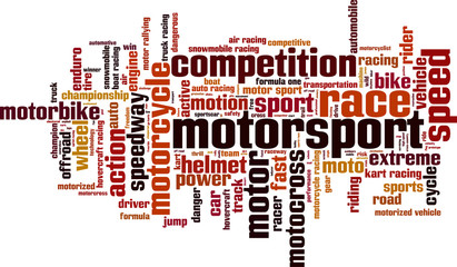Motorsport word cloud concept. Vector illustration