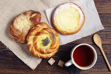 Tea cup and fresh buns