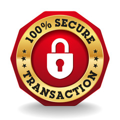 Red Secure Transaction Badge With Gold Border
