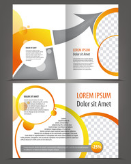 Empty bifold brochure print template orange design - obrazy, fototapety, plakaty