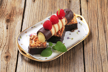 Peanut squares and cream filled wafer roll