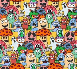 Funny monsters seamless vector pattern