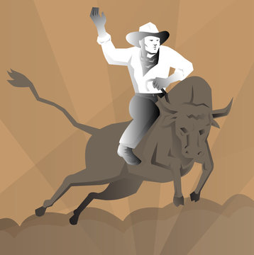Rodeo Cowboy Bull Riding Retro