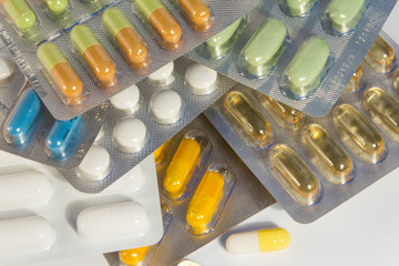 blister packs - many pills / tablets - medicine close up