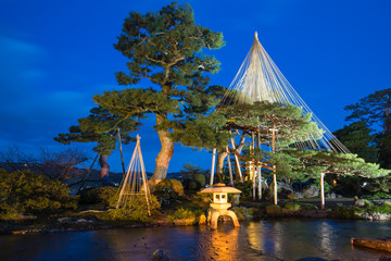 Kenrokuen Garden at night in Kanazawa, Japan
