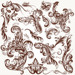 Collection of vector decorative flourishes in vintage style