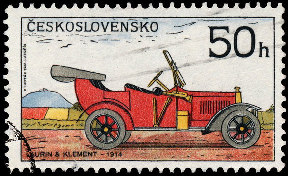 Stamp printed in Czechoslovakia shows Historic Motor Cars