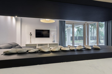 Modern fireplace in living room