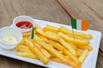 French fries on wood table