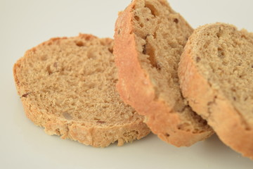 A slice of bread on a chopping board.