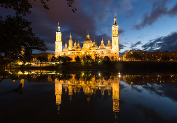 Cathedral of Our Lady of the Pillar in evening