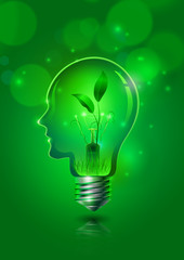 Human Head Light Bulb save Ecology Concept