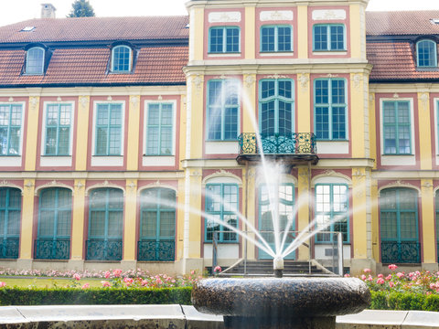 Abbots Palace In Gdansk Oliva Park. Building With Fountain