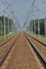 Fototapeta na wymiar The railway line. Electric traction. Tracks for trains