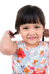 Portrait of Asian little girl on white background