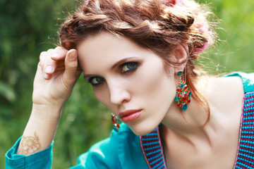 Naklejka premium fashion portrait style Boho