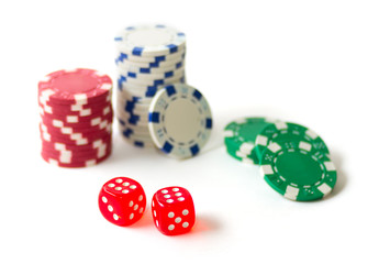 Gambling chips and dices