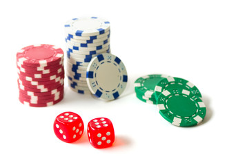 Gambling chips and dices
