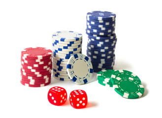 Gambling chips and dices