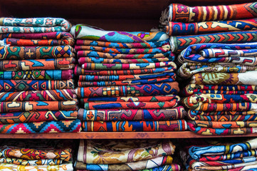 Colourful Fabrics display, Muscat, Oman