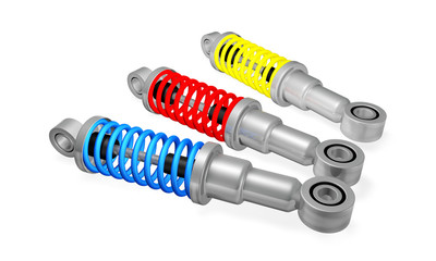 three  shock absorbers isolated on white background
