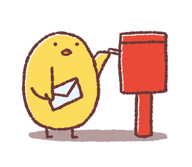 手紙を出すヒヨコ © TAMAGO POTATO