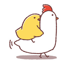 ニワトリに乗るヒヨコ