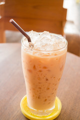 Glass of iced thai milk tea