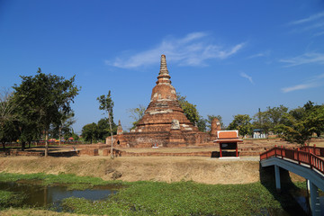 Naklejka premium Wat Khudeedao, the ruin of a Buddhist temple in the Ayutthaya hi