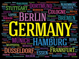 Germany word cloud concept. List of cities in Germany