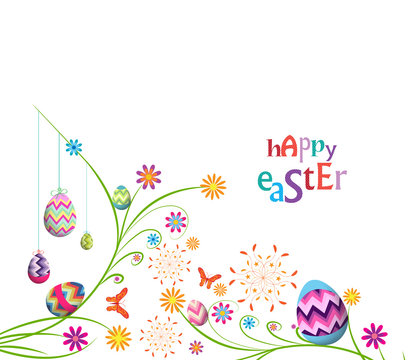 happy easter eggs with floral background