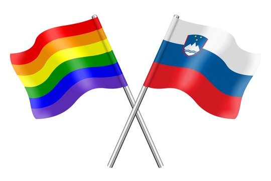 Flags: rainbow and Slovenia