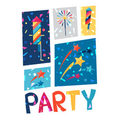 Celebration party poster with shiny confetti.