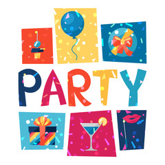 Celebration party poster with shiny confetti.