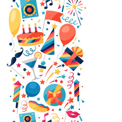 Celebration seamless pattern with party icons and objects.