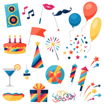 Celebration set of party icons and objects.