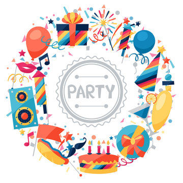 Celebration background with party icons and objects.