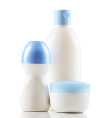 Cosmetic bottles isolated on white background