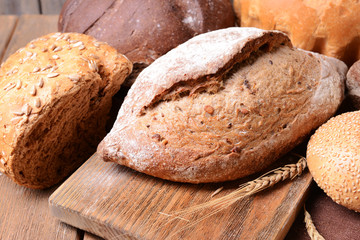 Different bread on table close-up
